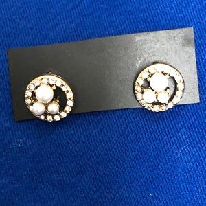 2/$15 Stud Earrings with Three Faux Pearls Encircled by Faux Diamonds - NWOT